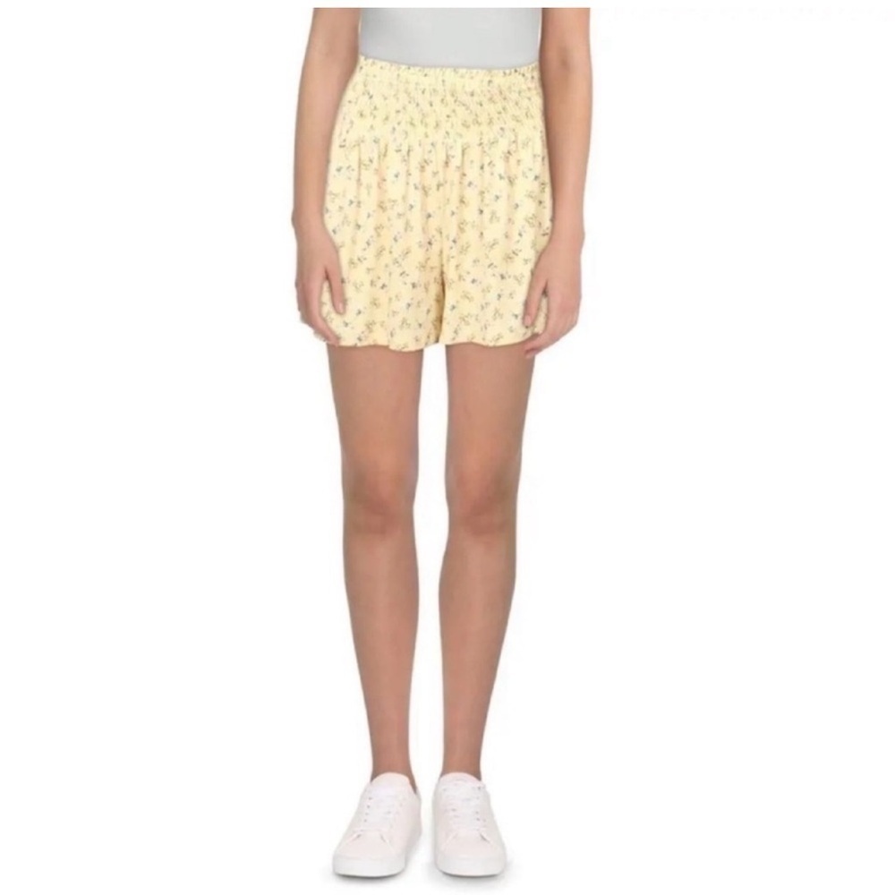 BCBGeneration Smocked Midi Daytime Walking Shorts Yellow Floral Print Small NEW